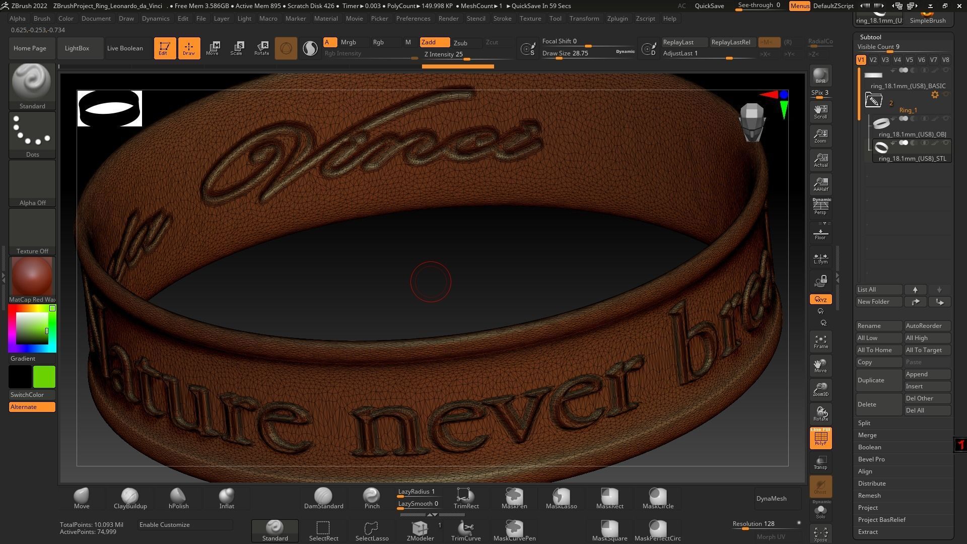 Leonardo da Vinci phrase ring STL 3D model for 3D printing 3D print model_3