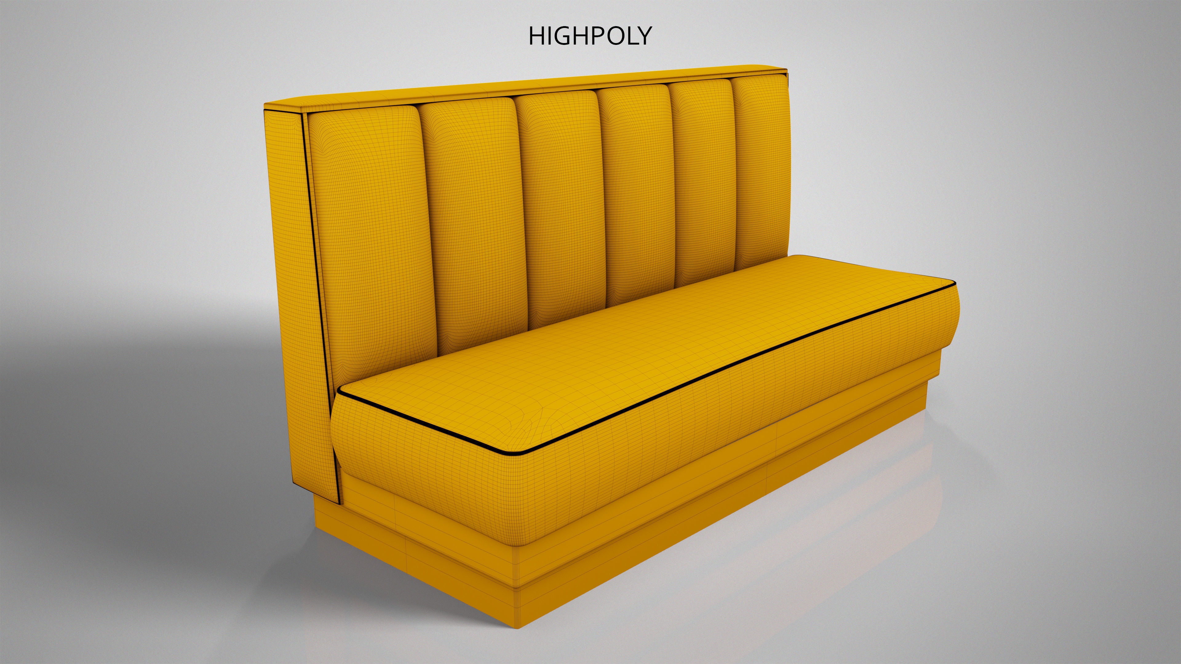 Old Diner Sofa - Retro Restaurant Leather Banquette Booth Low-poly 3D model_13