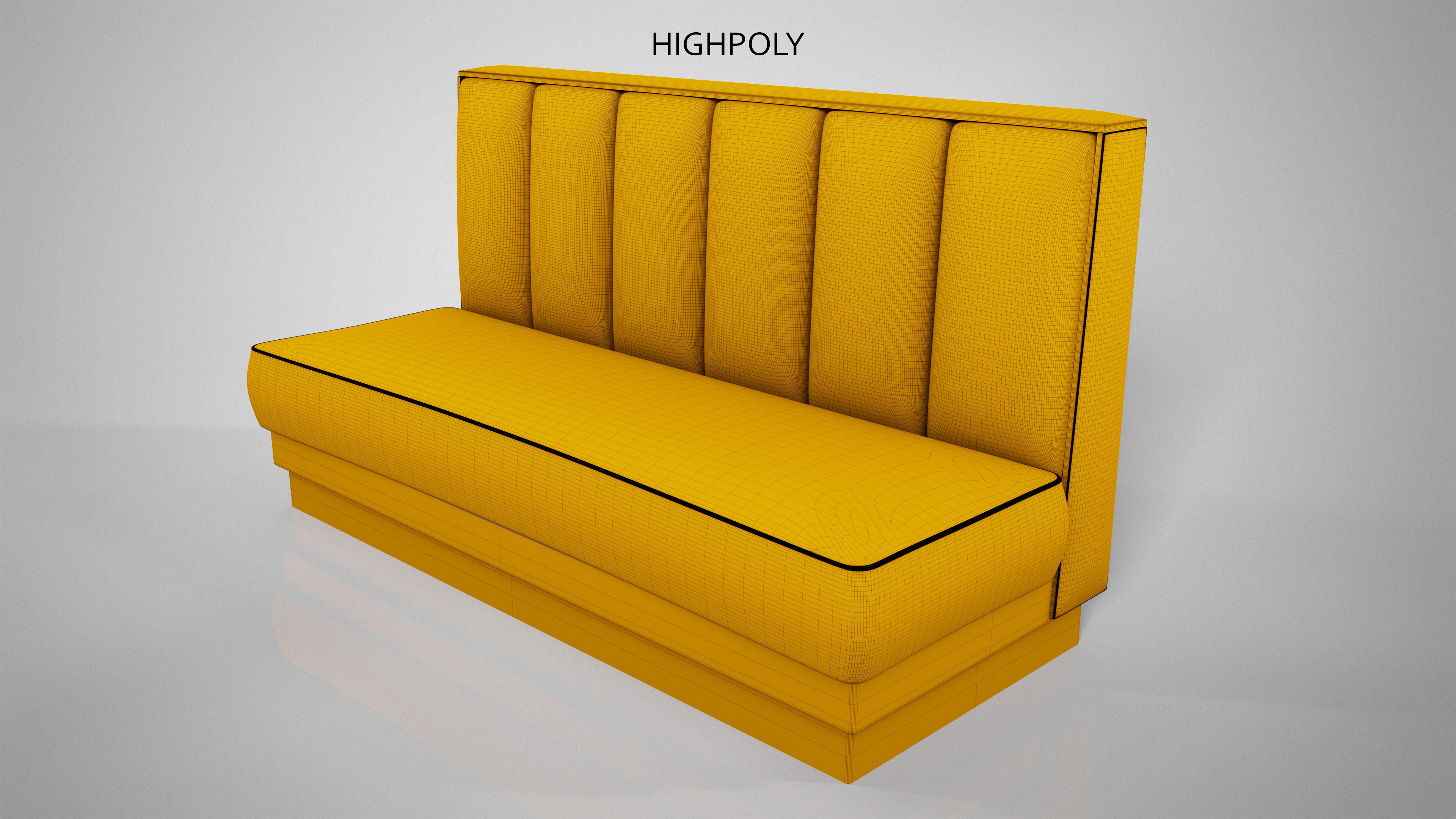 Old Diner Sofa - Retro Restaurant Leather Banquette Booth Low-poly 3D model_15