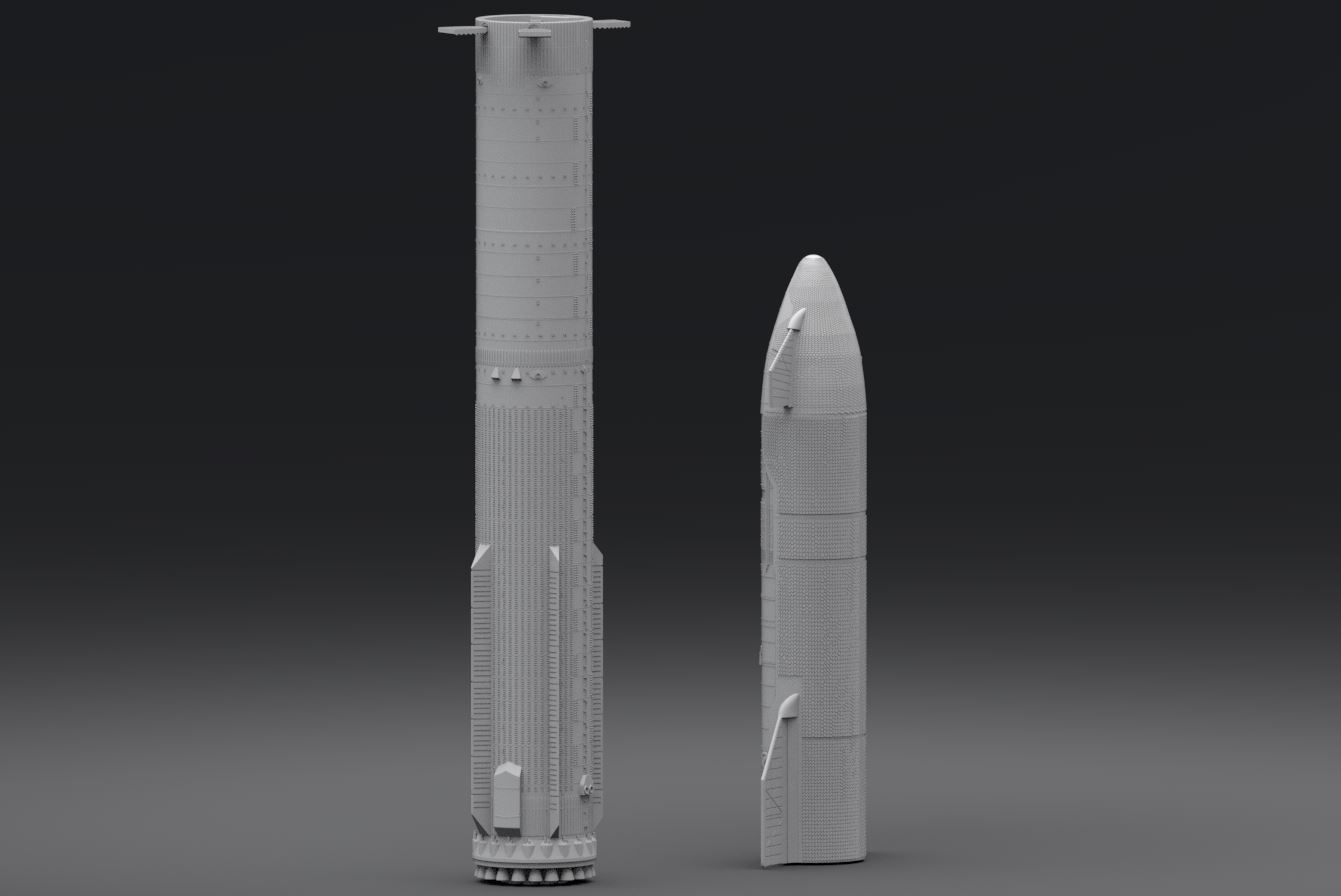 Starship and Superheavy Booster Scale model 3D print model_1