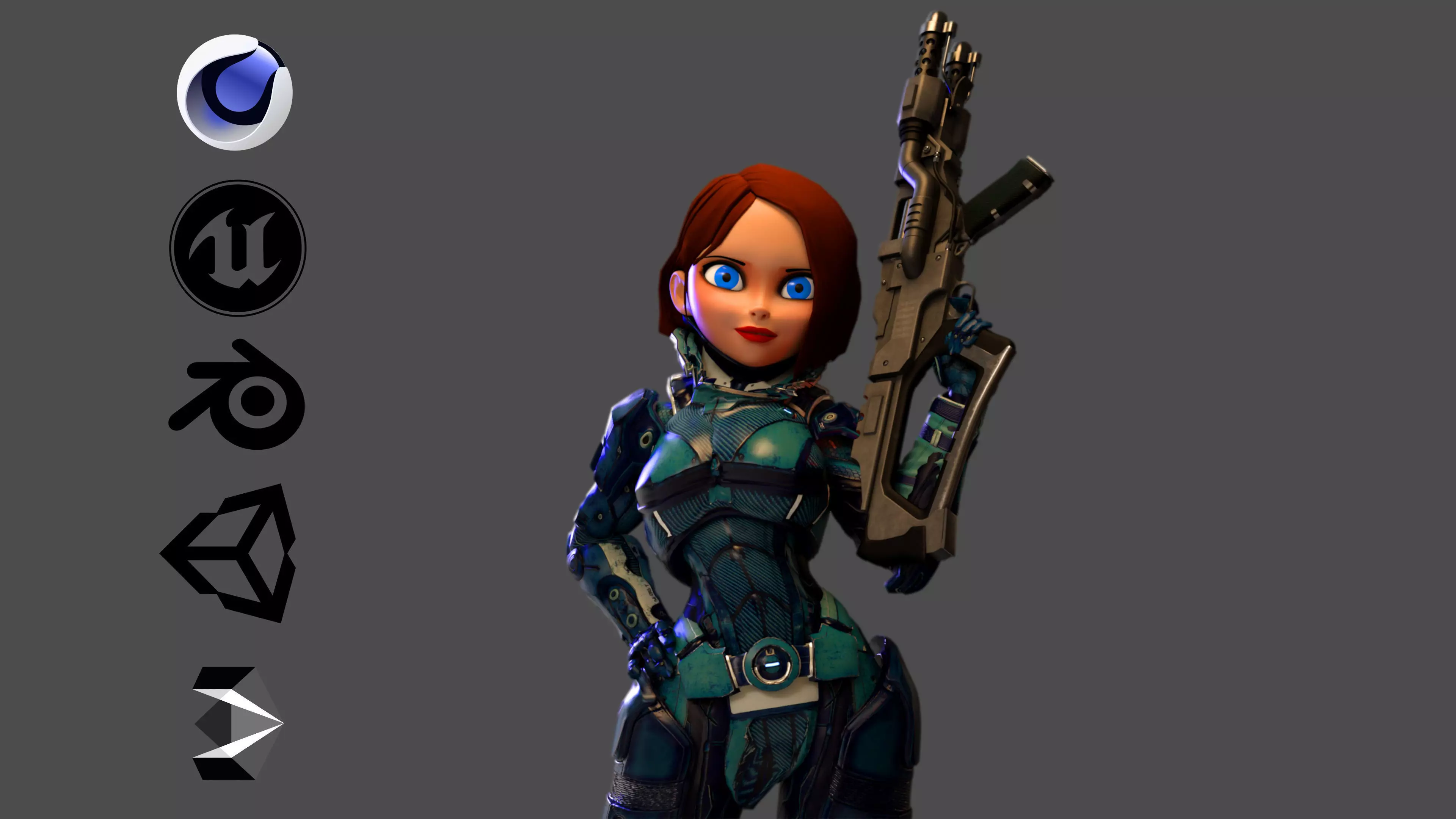  Cartoon Future Soldier Girl Low-poly 3D model_0