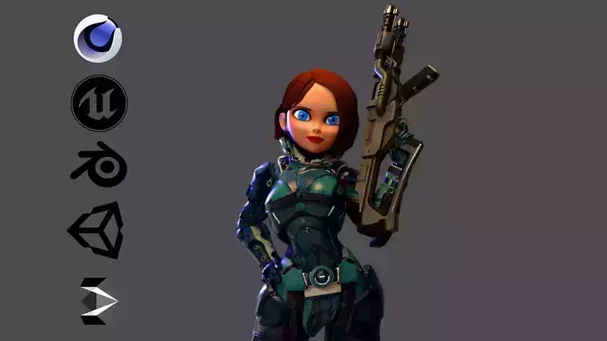  Cartoon Future Soldier Girl Low-poly 3D model