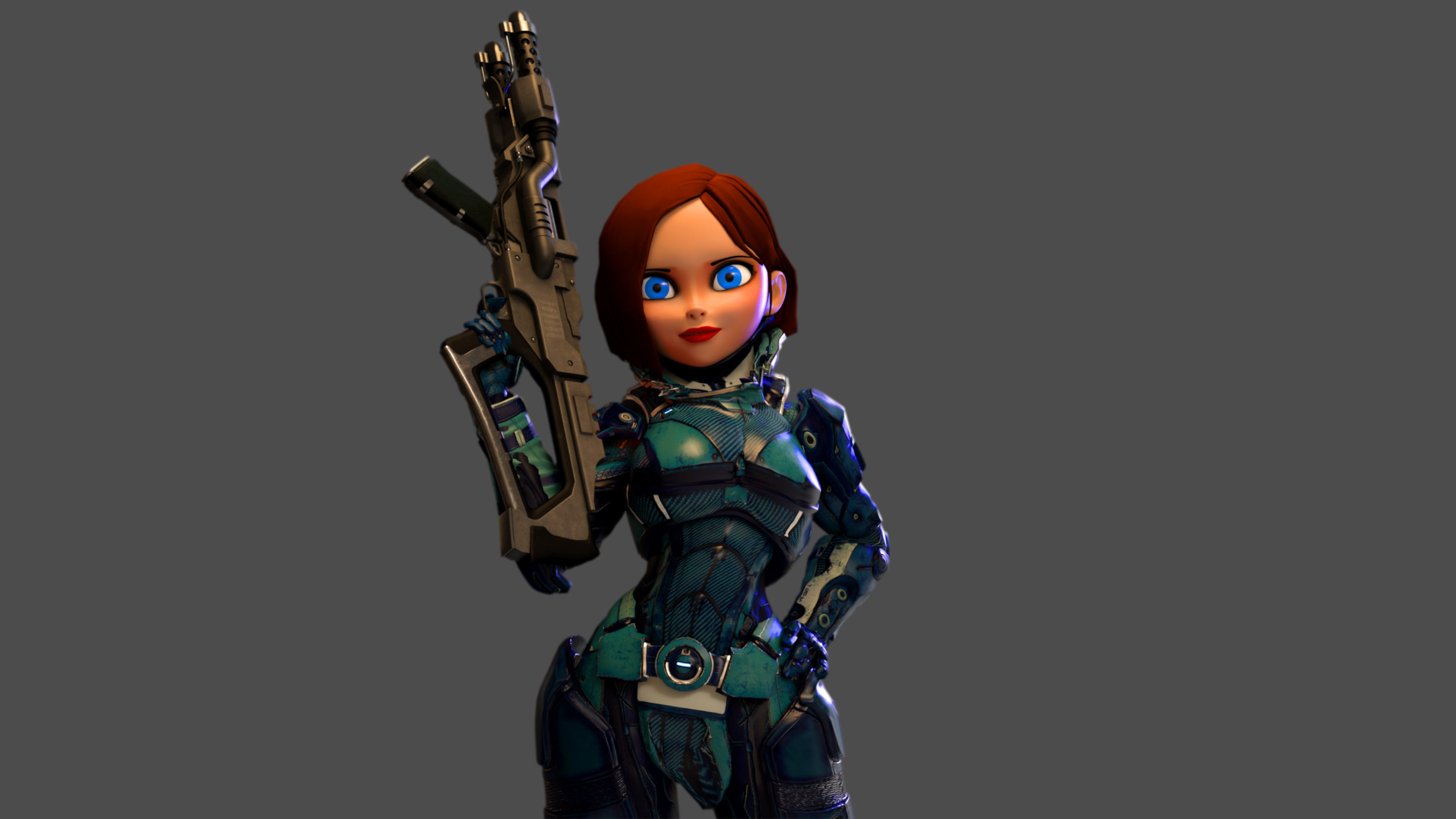  Cartoon Future Soldier Girl Low-poly 3D model_1