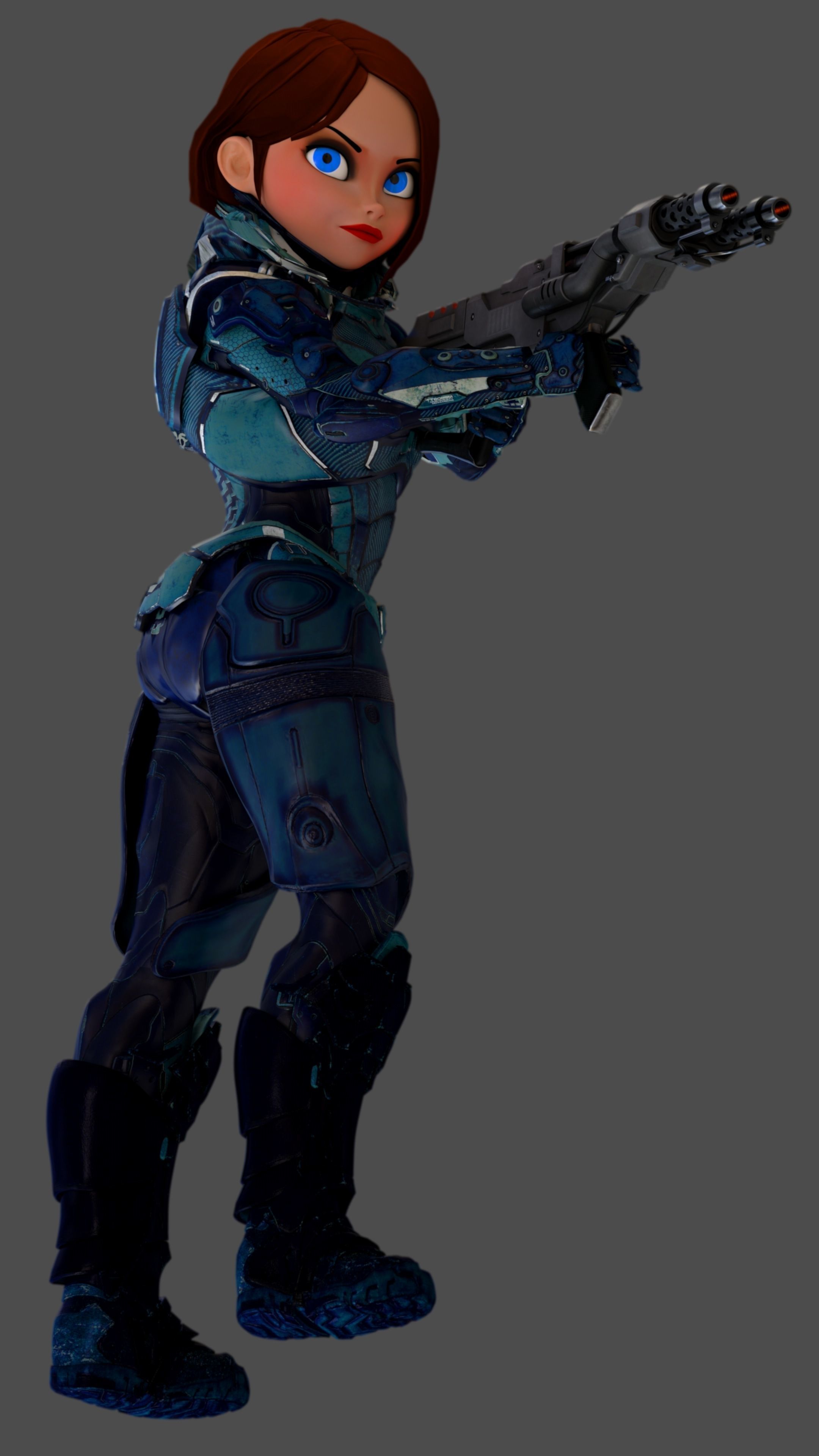  Cartoon Future Soldier Girl Low-poly 3D model_11