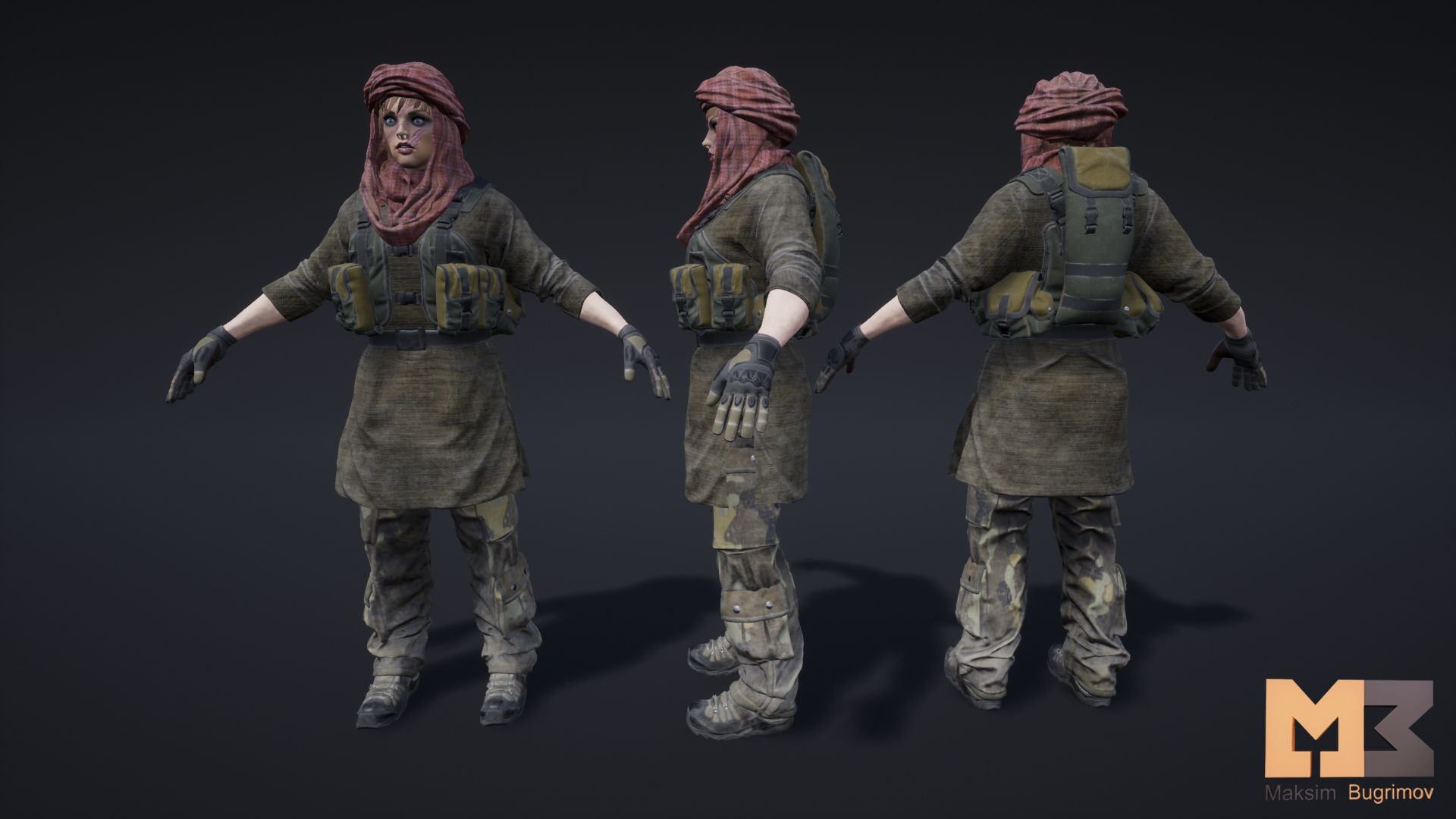 Female Soldier 04 DESERT SNAKE Low-poly 3D model_16