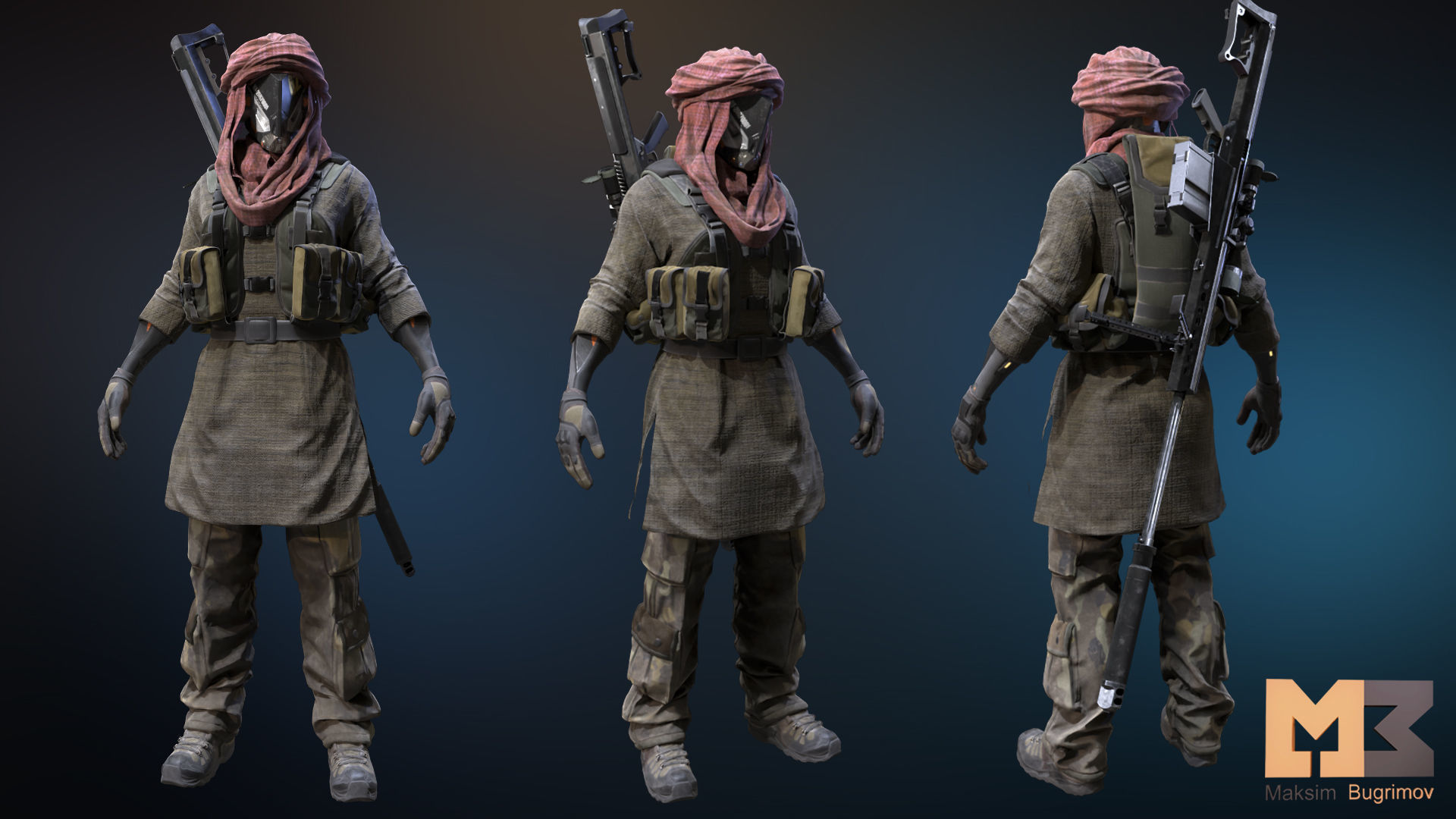 Female Soldier 04 DESERT SNAKE Low-poly 3D model_11
