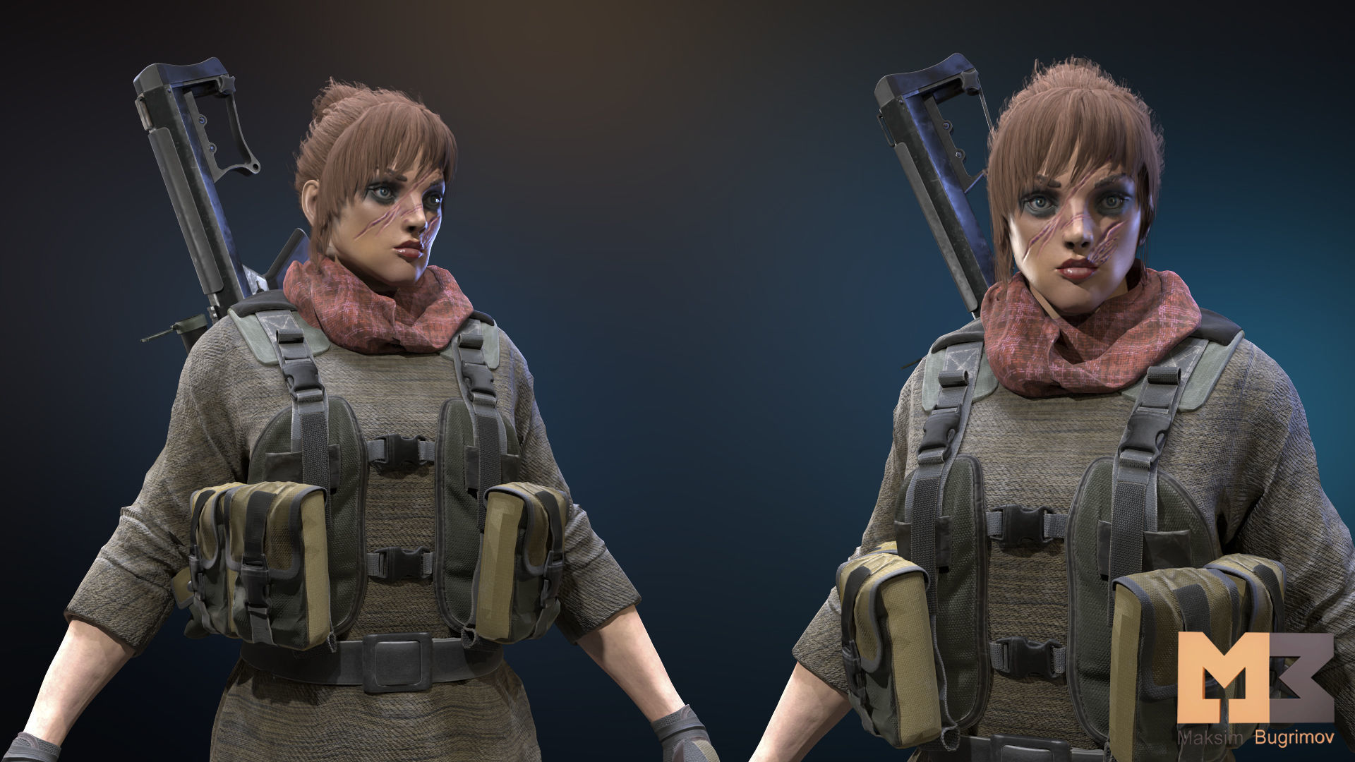 Female Soldier 04 DESERT SNAKE Low-poly 3D model_9