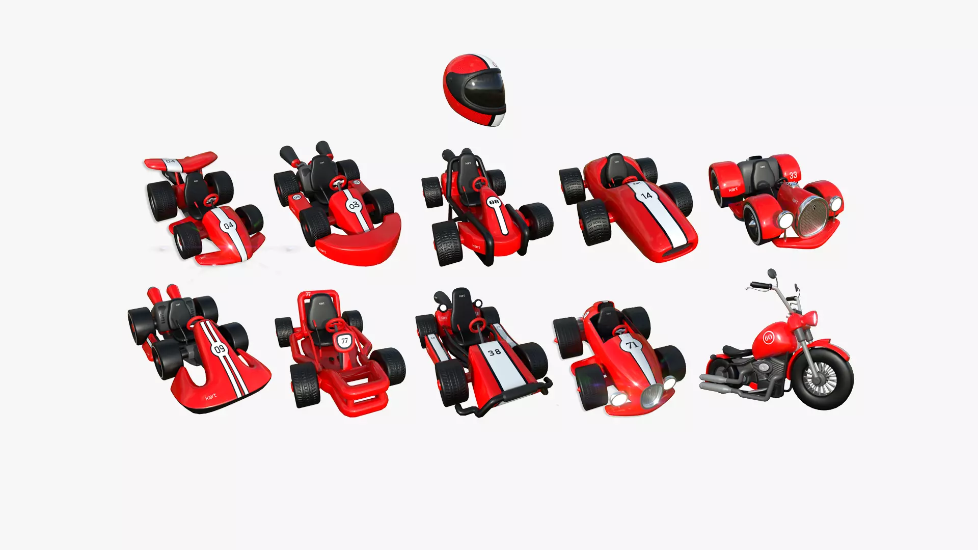 10 Cartoon Karts Red Collection - Vehicle Racing Design _0