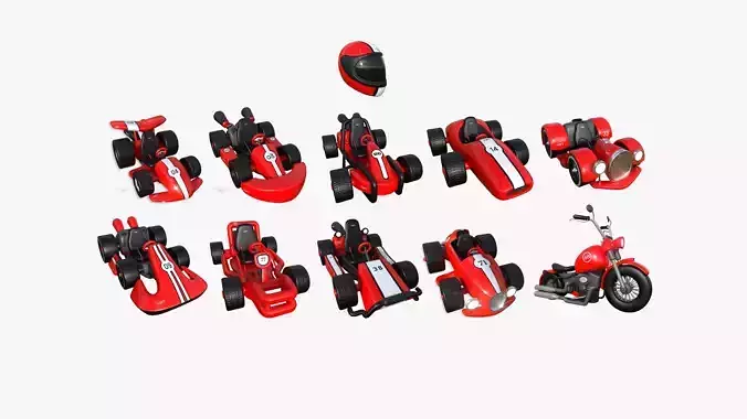 10 Cartoon Karts Red Collection - Vehicle Racing Design 