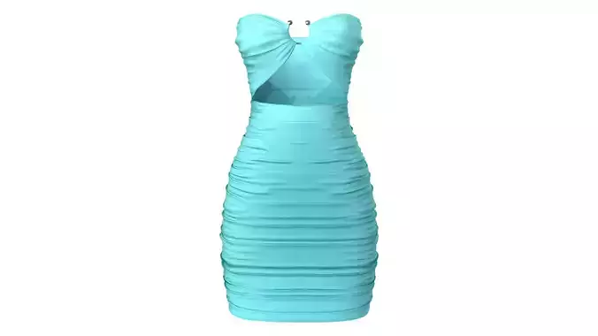 Teal And Pink Wrinkled Strapless Beautiful Mini Bodycon Dress