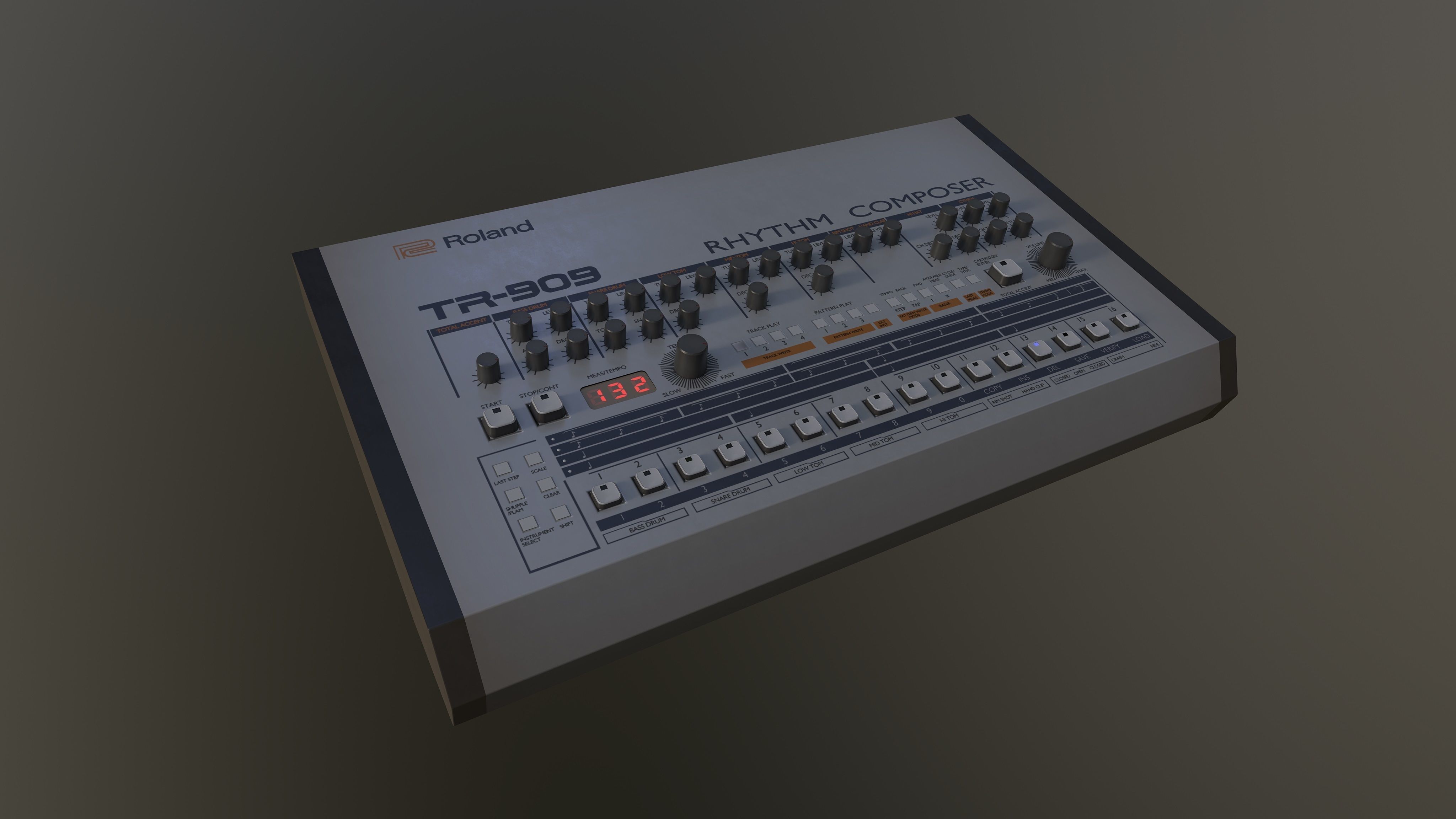 Roland TR-909 Synthesizer Low Poly Game READY Low-poly 3D model_2