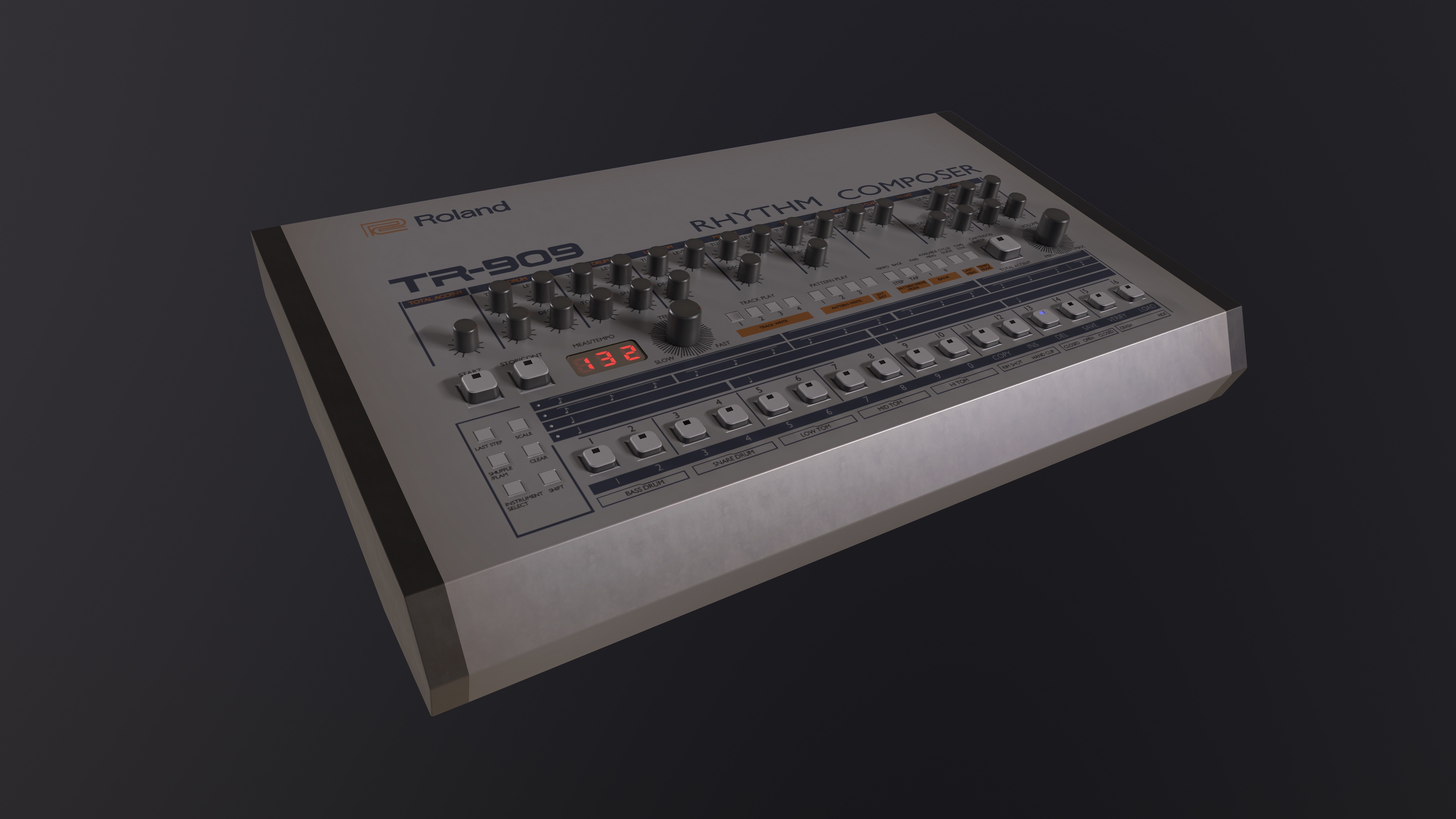 Roland TR-909 Synthesizer Low Poly Game READY Low-poly 3D model_7
