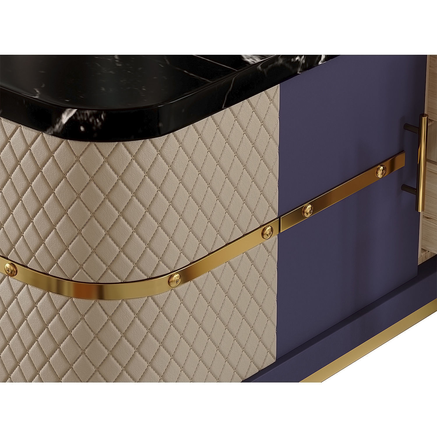 Modern Marble Coffee Table with Storage in Black 3D model_1