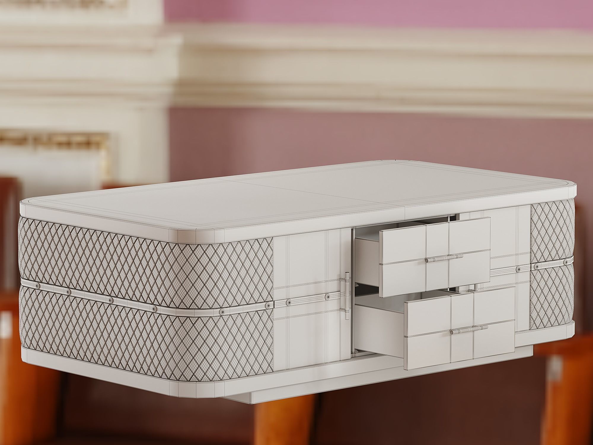 Modern Marble Coffee Table with Storage in Black 3D model_6