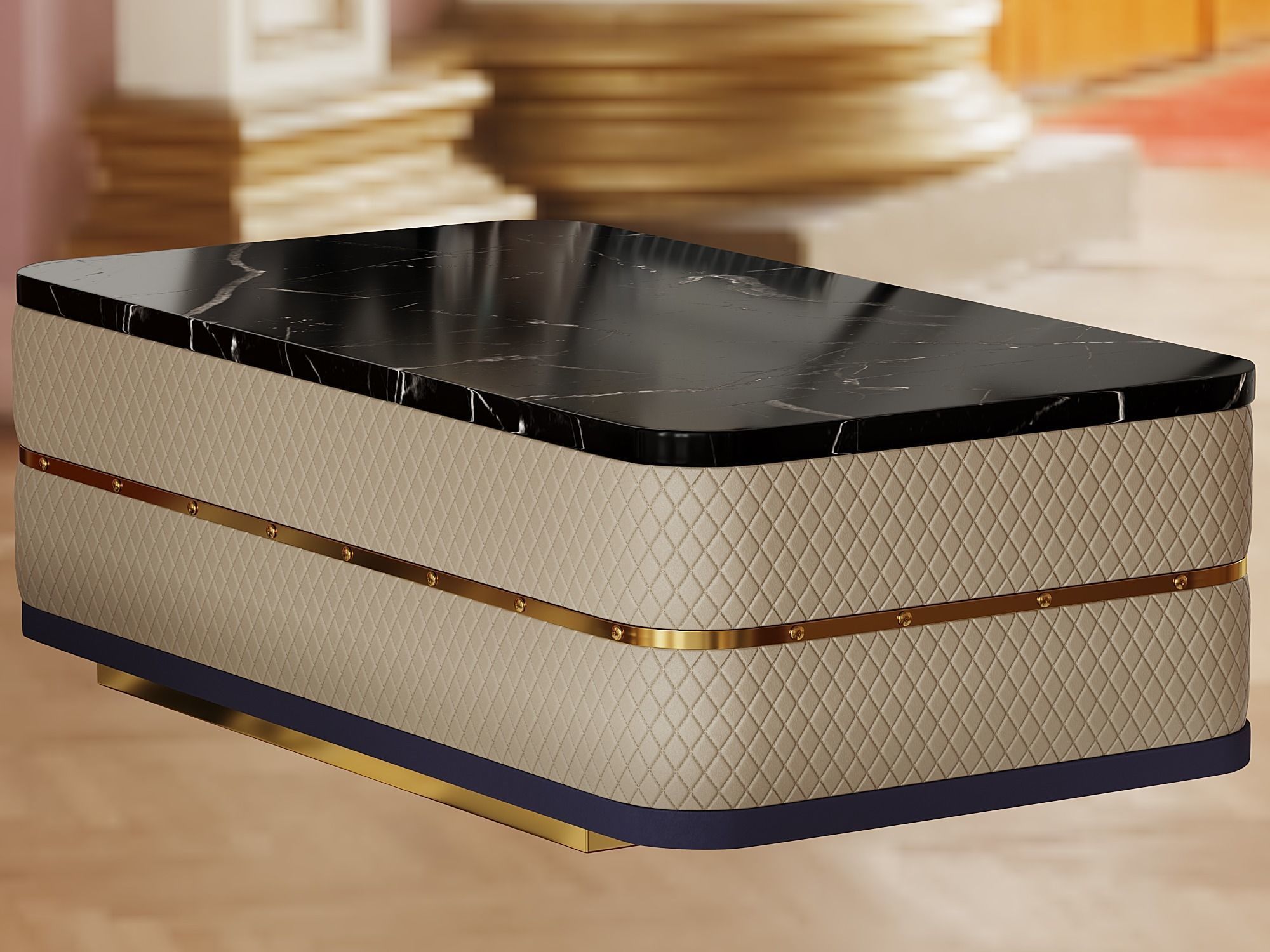 Modern Marble Coffee Table with Storage in Black 3D model_7