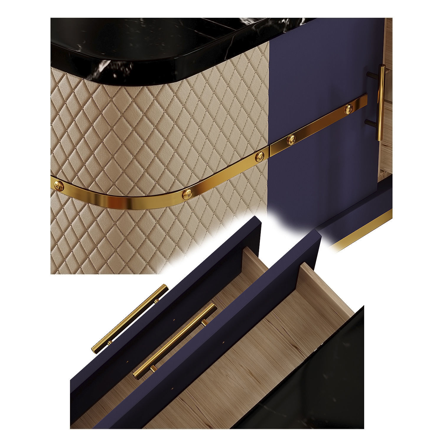 Modern Marble Coffee Table with Storage in Black 3D model_3