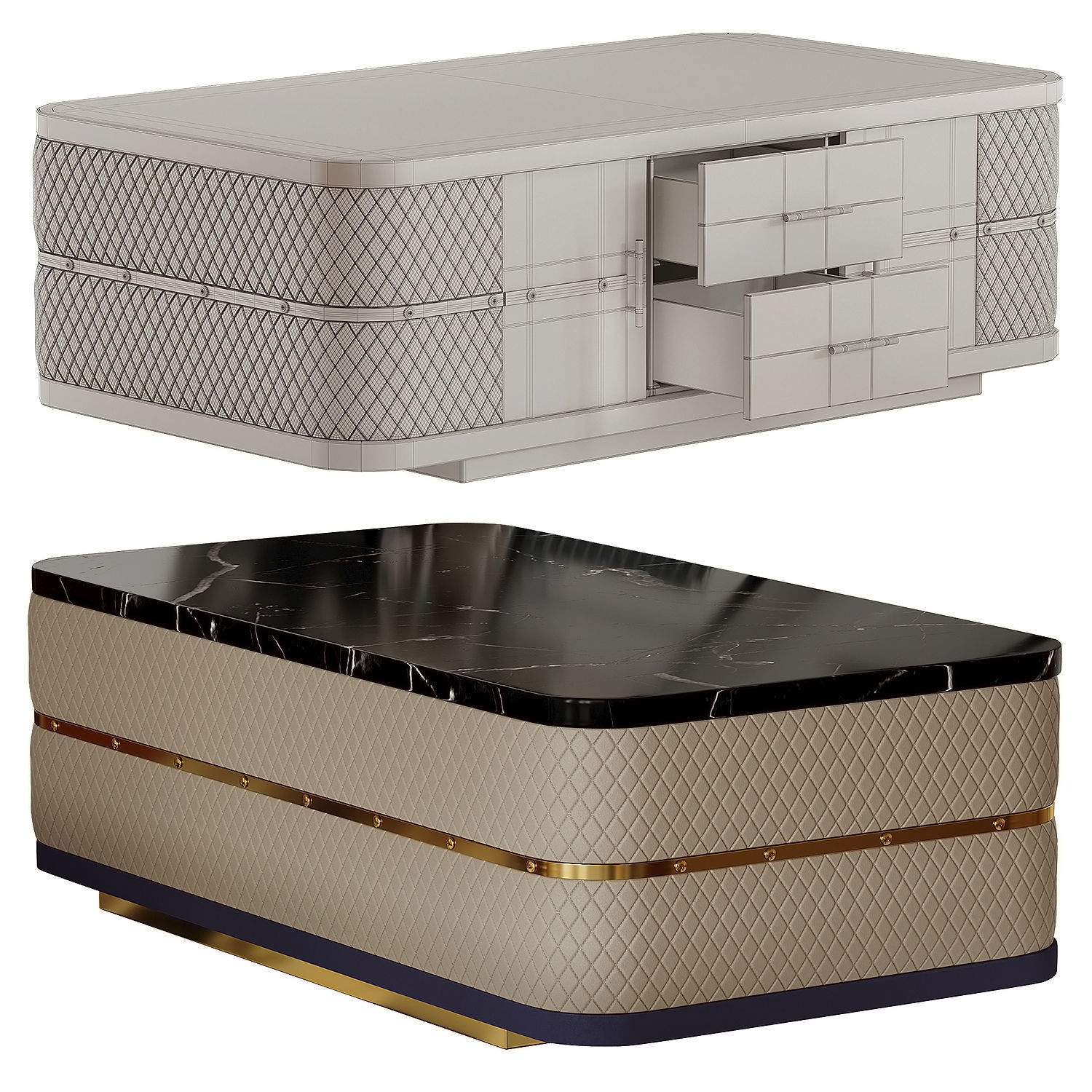 Modern Marble Coffee Table with Storage in Black 3D model_2