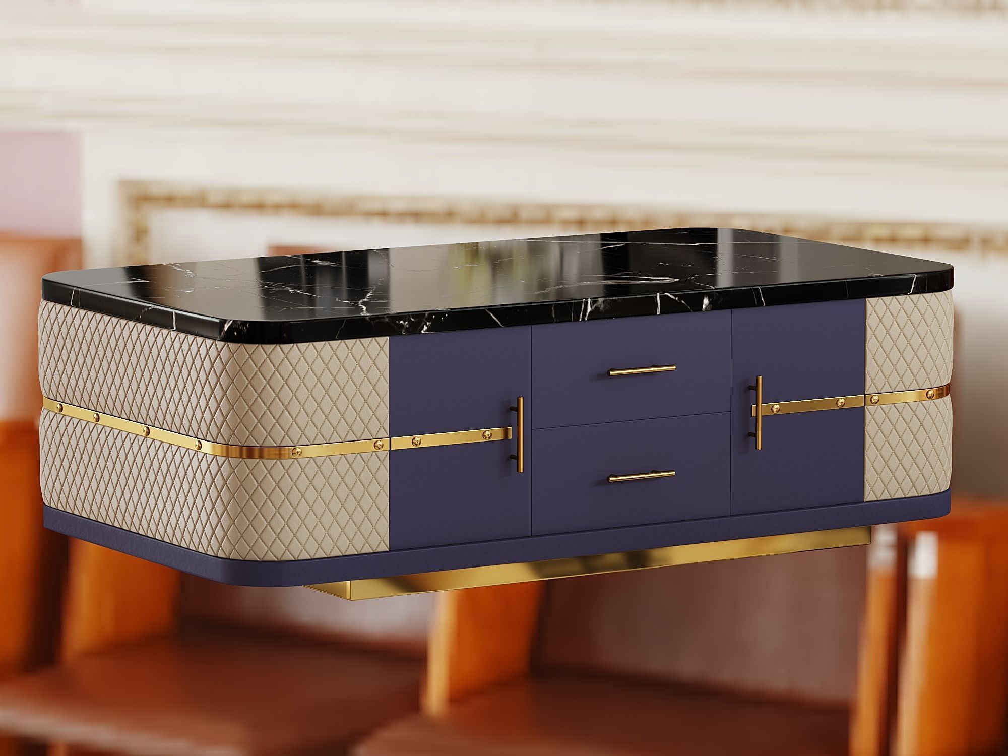 Modern Marble Coffee Table with Storage in Black 3D model_4