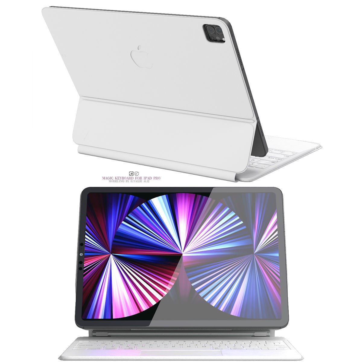 white magic keyboard ipad pro 3D model_3