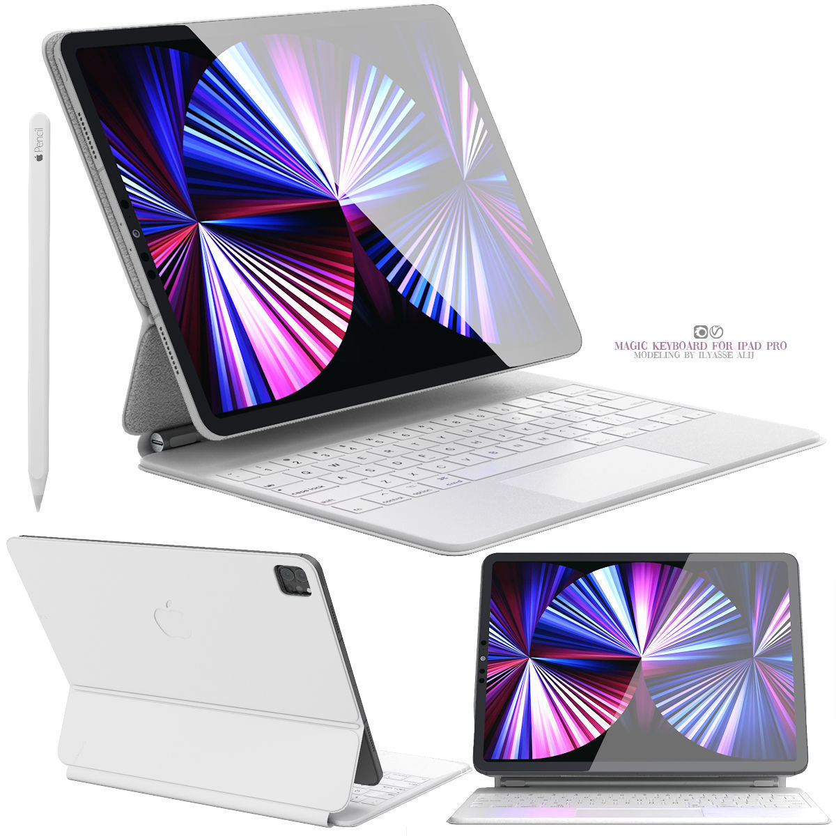 white magic keyboard ipad pro 3D model_1