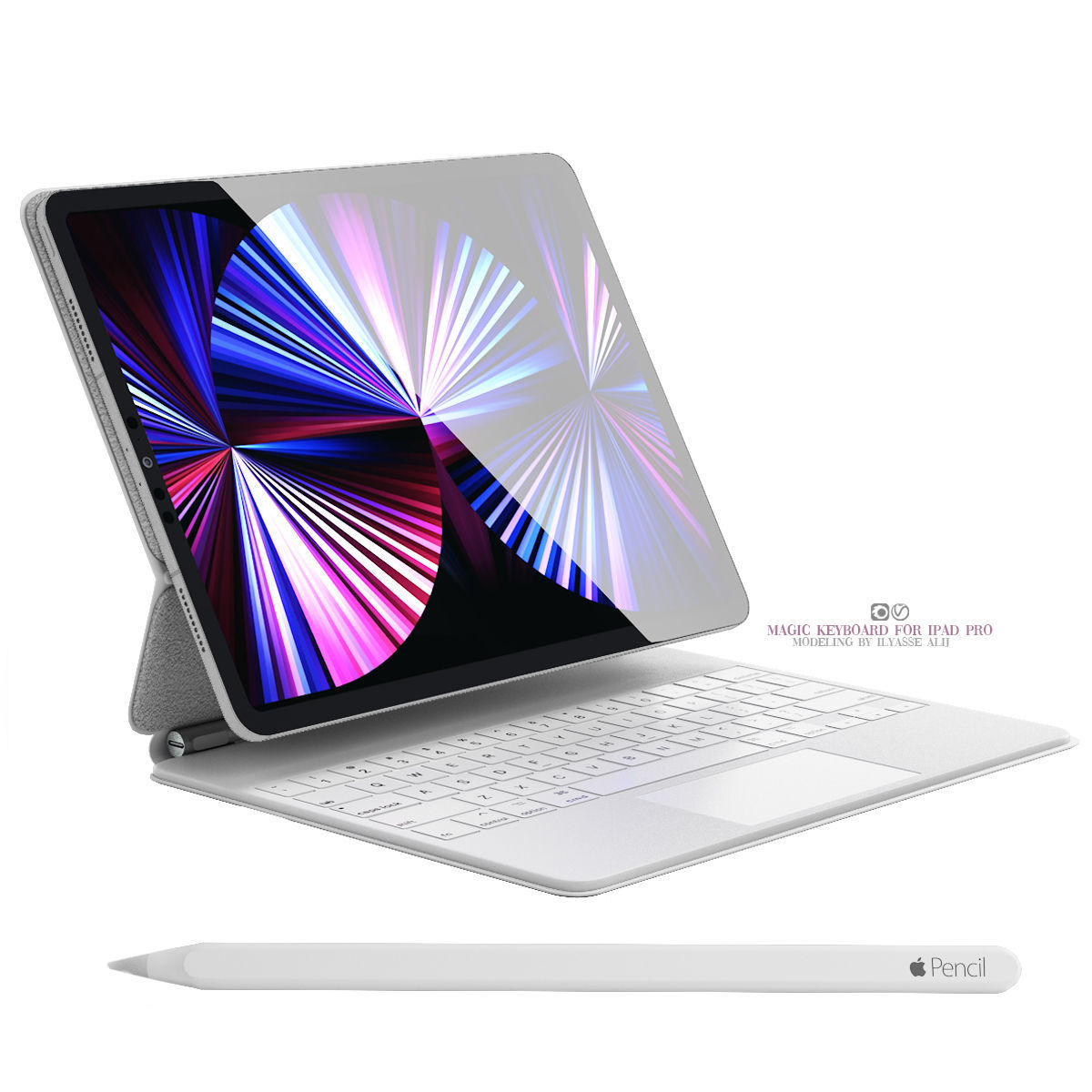 white magic keyboard ipad pro 3D model_2