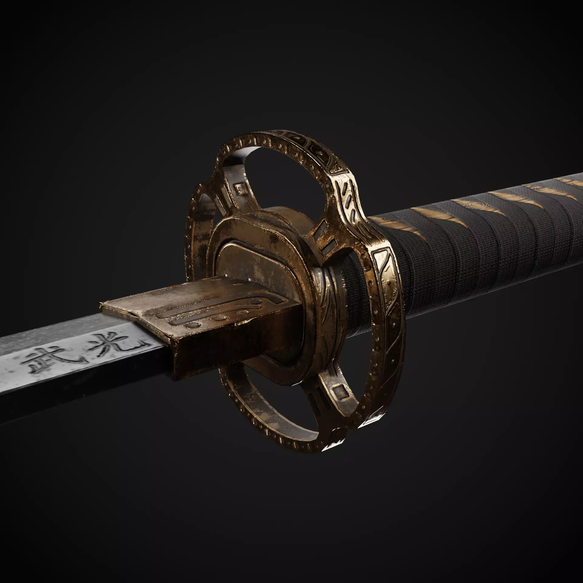 katana samurai sword Low-poly 3D model_0