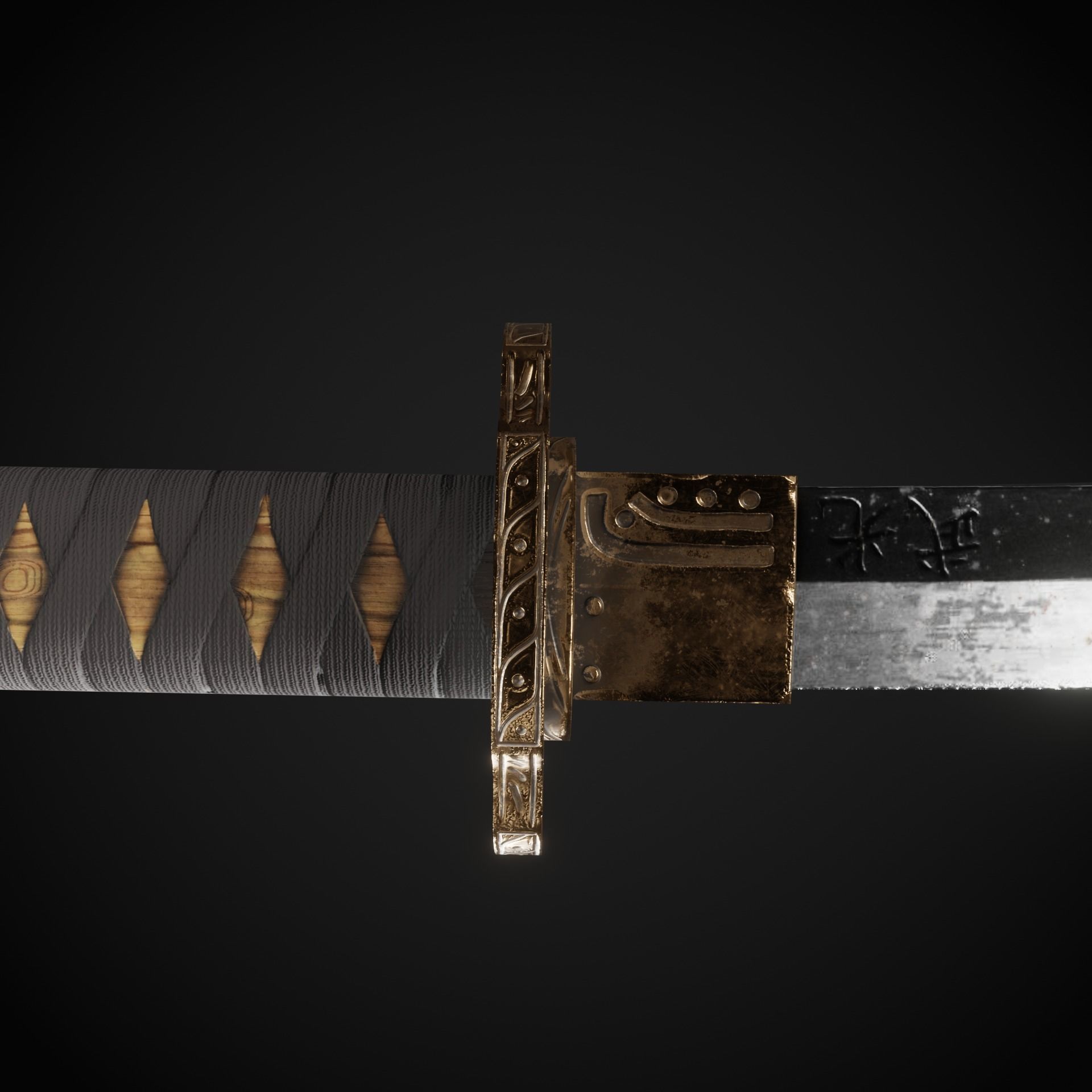 katana samurai sword Low-poly 3D model_6