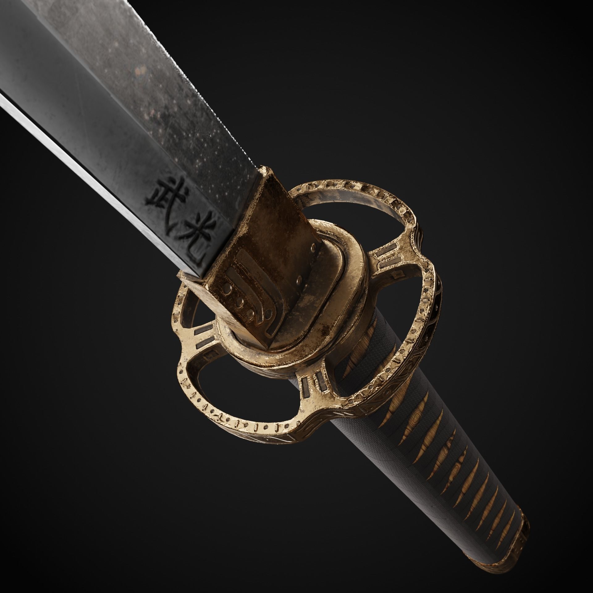 katana samurai sword Low-poly 3D model_2