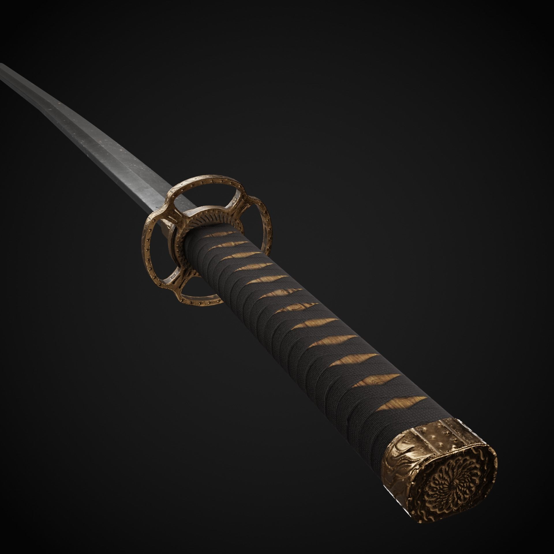 katana samurai sword Low-poly 3D model_3