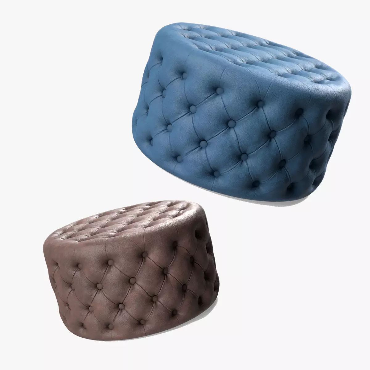 Crouchette Round Ottoman in Blue and Brown Low-poly 3D model_0