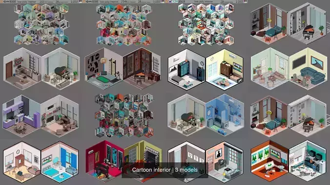 Cartoon interior 3D Model Collection