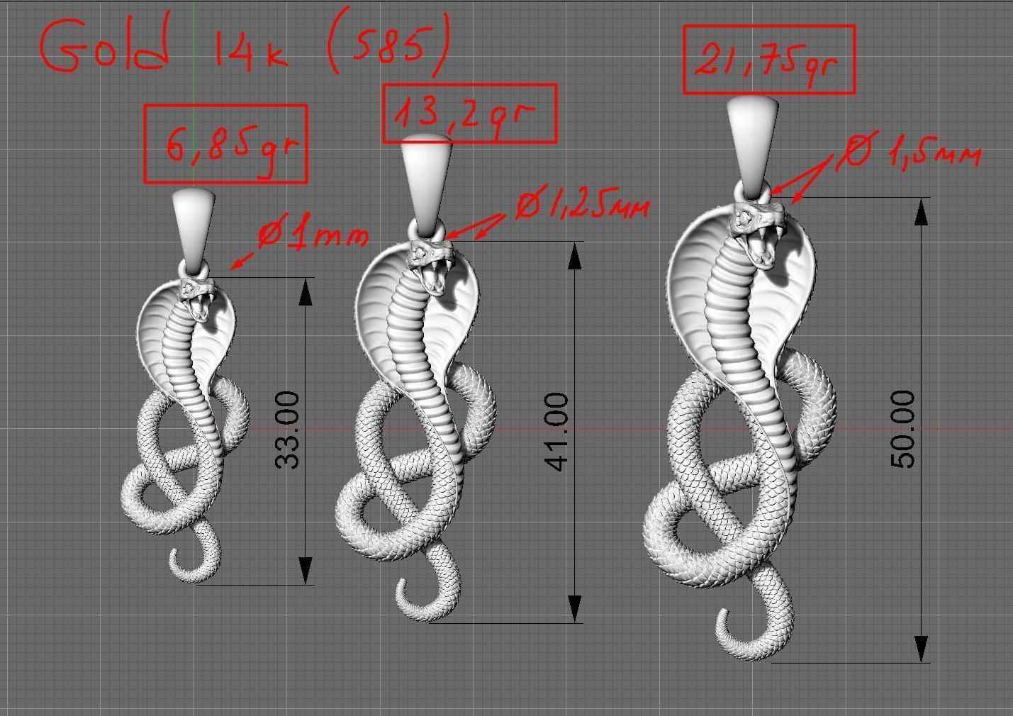 cobra snake pendant 3D print model_2