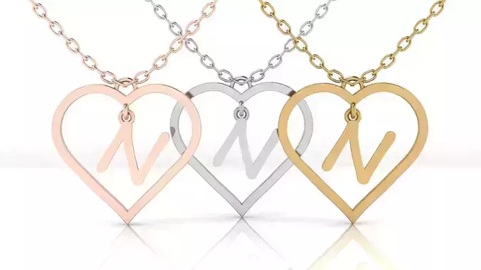 Jewelry Heart Alphabet Pendant N 3D print model