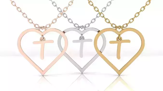 Jewelry Heart Alphabet Pendant T 3D print model