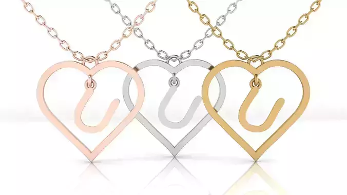 Jewelry Heart Alphabet Pendant U