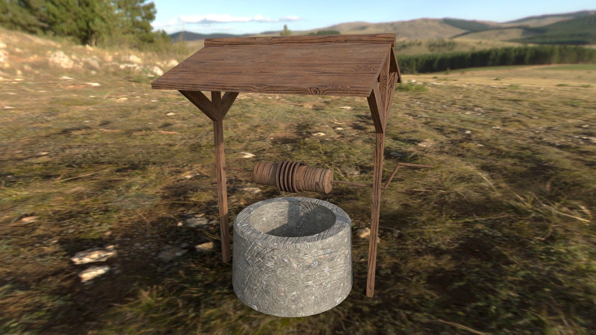 Water Well Low-poly 3D model_5