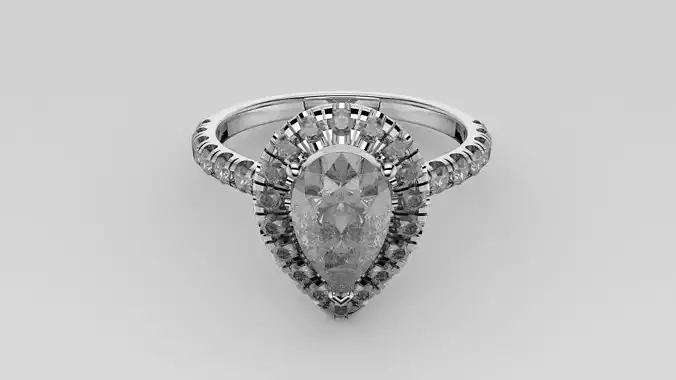 Cathedral Ring with Pear in Halo