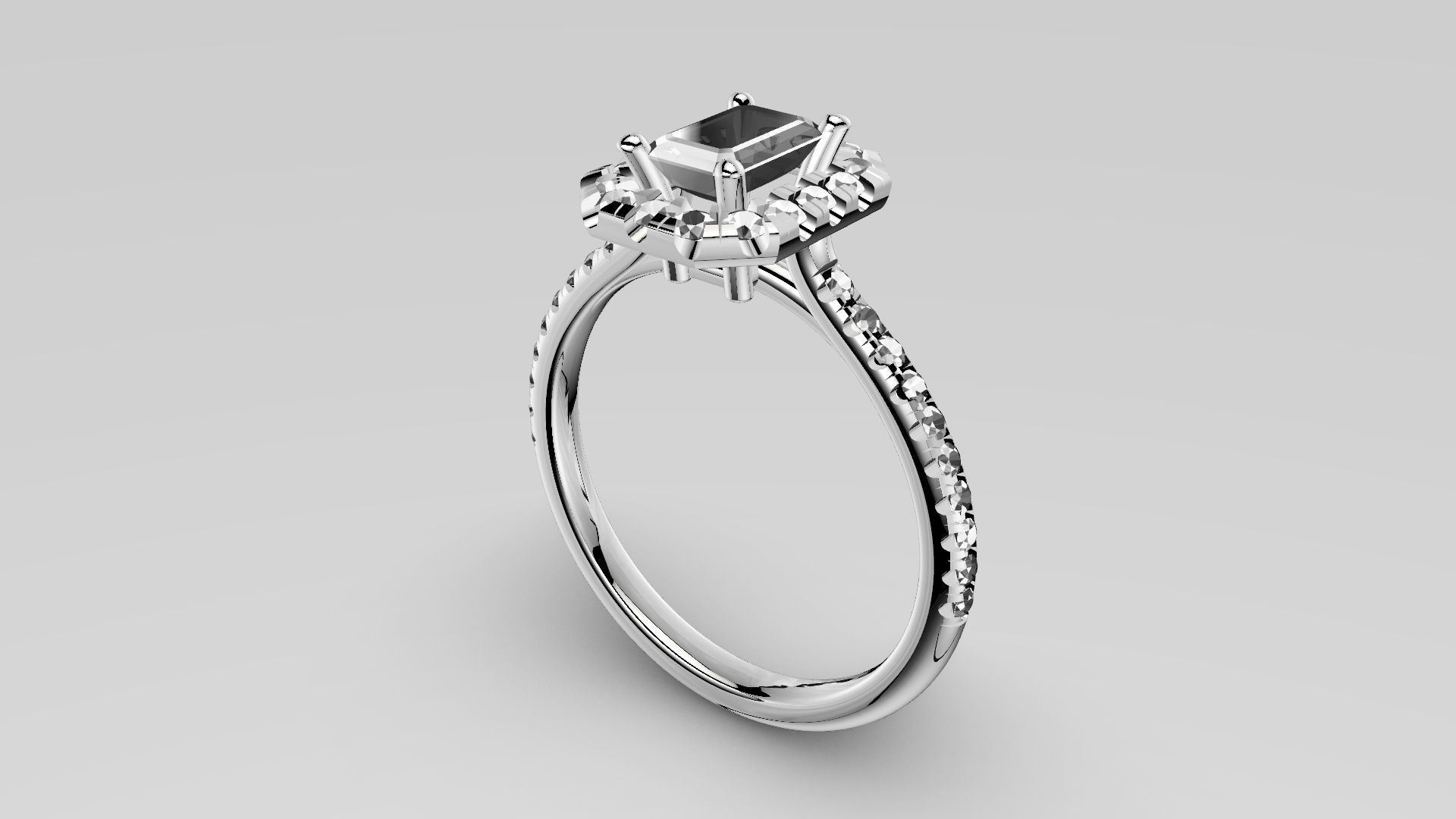 Cathedral Ring with Emerald cut stone in Halo 3D print model_1
