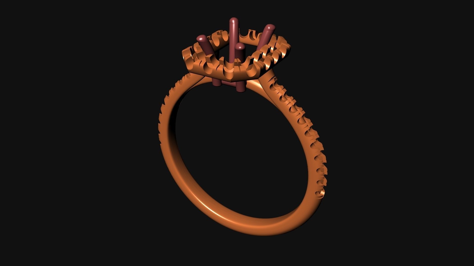 Cathedral Ring with Emerald cut stone in Halo 3D print model_2