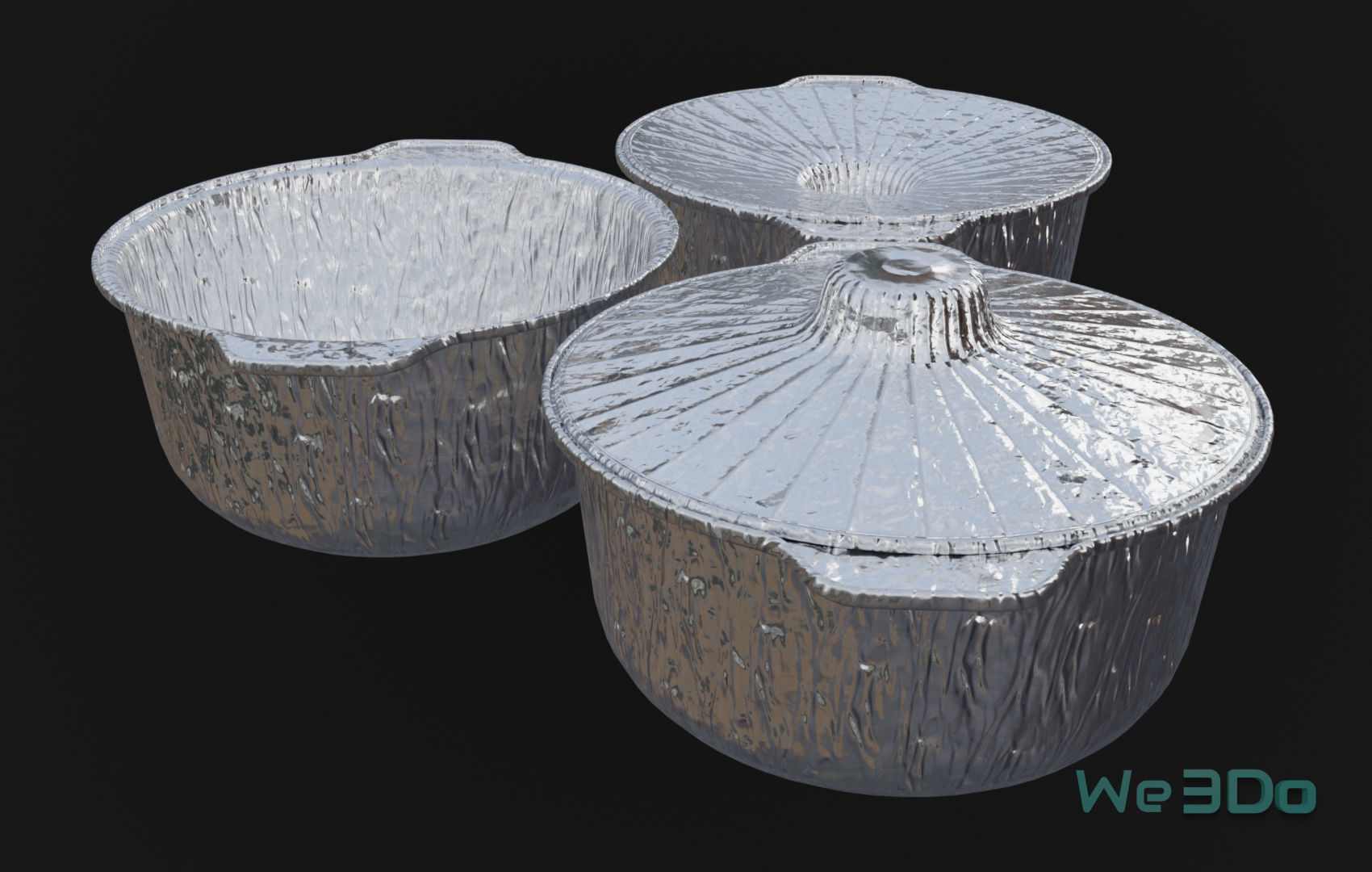 Pot Tableware Aluminum Foil Low-poly 3D model_5