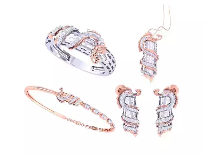 Ring Bangle Earring Pendant Set 3dm STL OBJ FBX Renders Details 3D print model