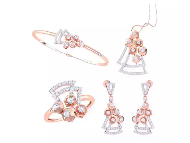 Ring Bangle Earring Pendant Set 3dm STL OBJ FBX Renders Details