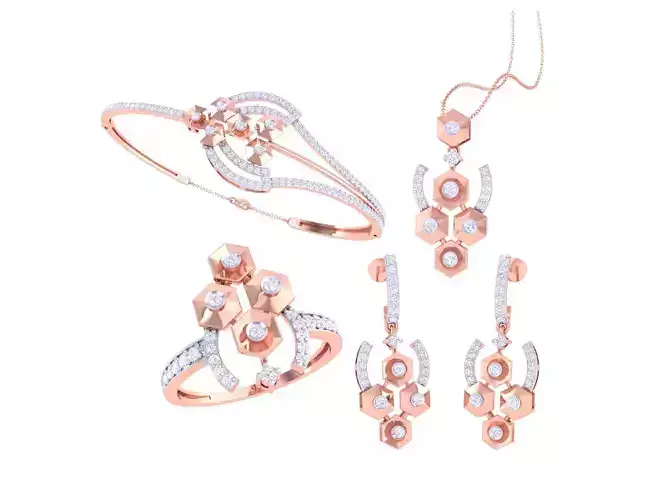 Ring Bangle Earring Pendant Set 3dm STL OBJ FBX Renders Details