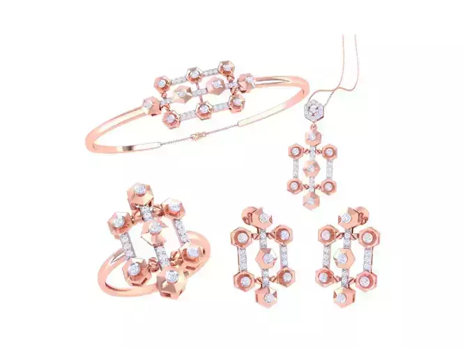 Ring Bangle Earring Pendant Set 3dm STL OBJ FBX Renders Details