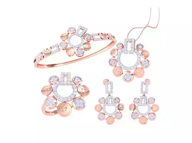 Ring Bangle Earring Pendant Set 3dm STL OBJ FBX Renders Details