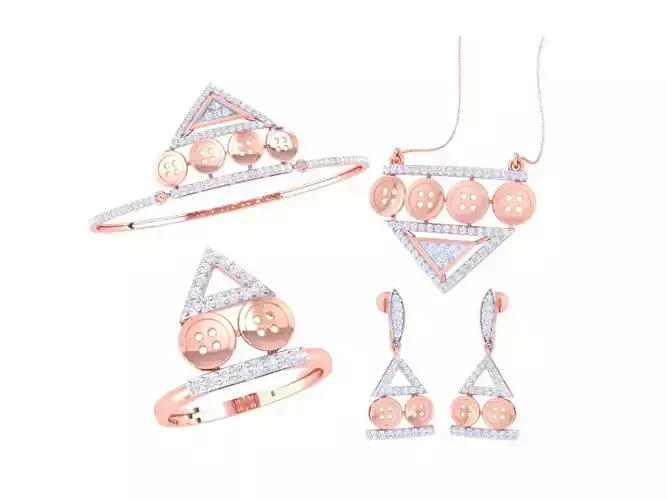 Ring Bangle Earring Pendant Set 3dm STL OBJ FBX Renders Details 3D print model