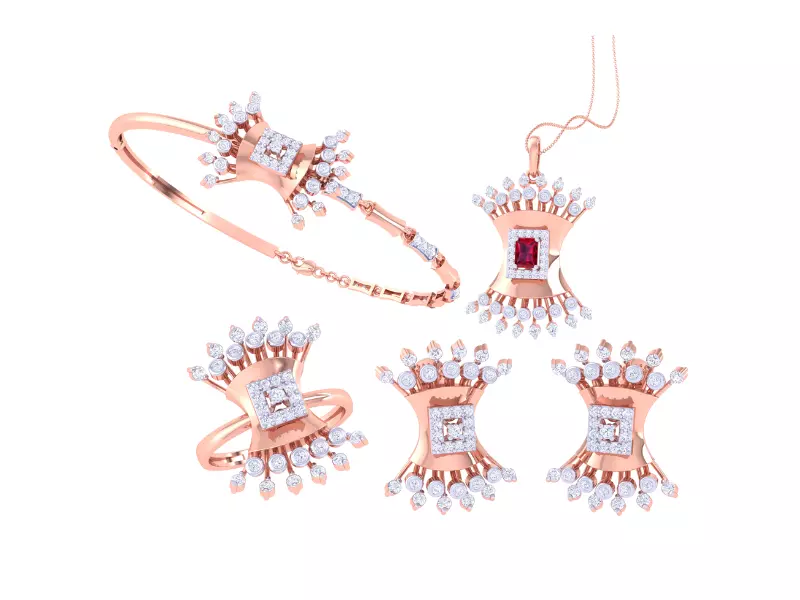 Ring Bangle Earring Pendant Set 3dm STL OBJ FBX Renders Details 3D print model_0