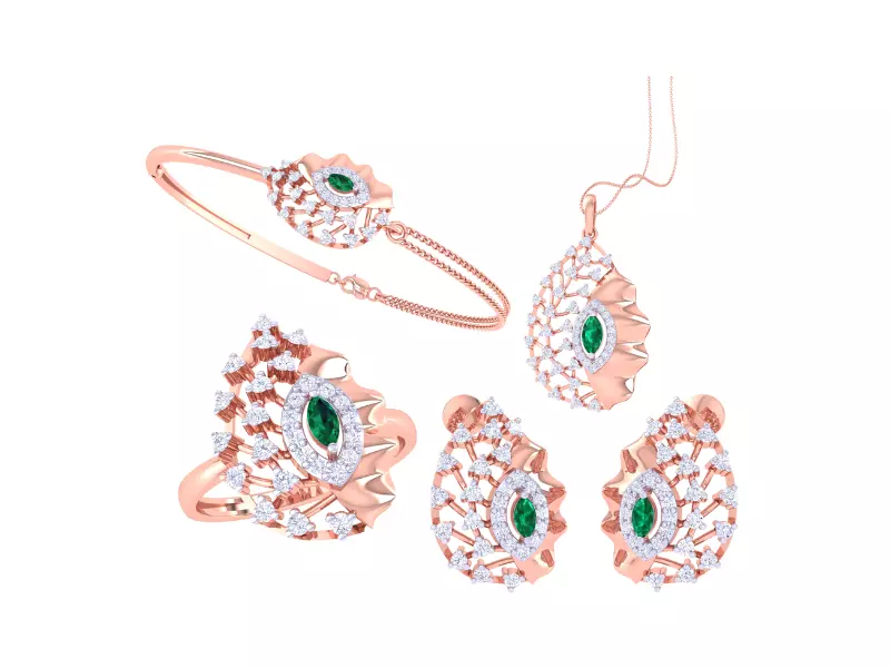 Ring Bangle Earring Pendant Set 3dm STL OBJ FBX Renders Details 3D print model_0