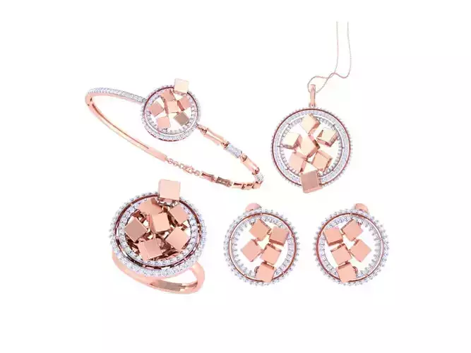 Ring Bangle Earring Pendant Set 3dm STL OBJ FBX Renders Details