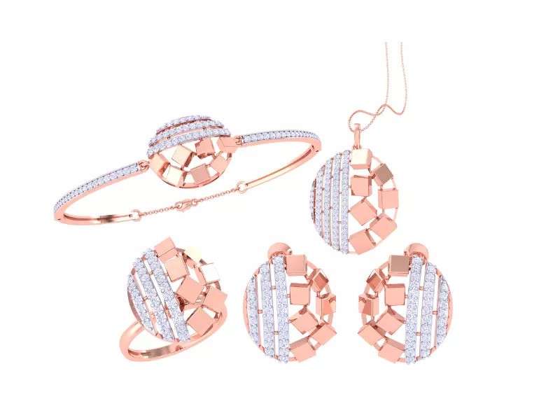 Ring Bangle Earring Pendant Set 3dm STL OBJ FBX Renders Details 3D print model